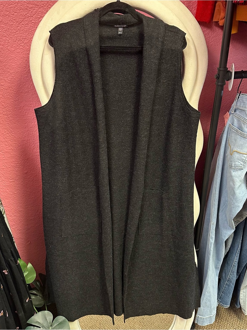 Eileen Fisher Merino Wool Sleeveless Long Duster Vest - Picture 3 of 10